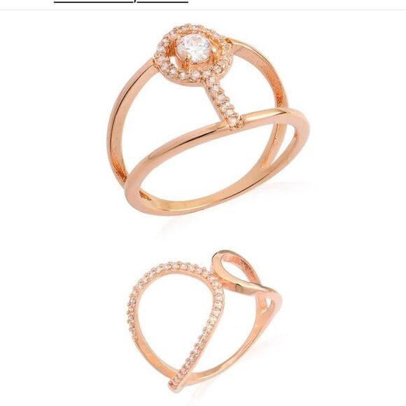 ZIRCONIA ELLIPSES RING + ROSÉ GOLD PLATED size 7 - Picture 9 of 9